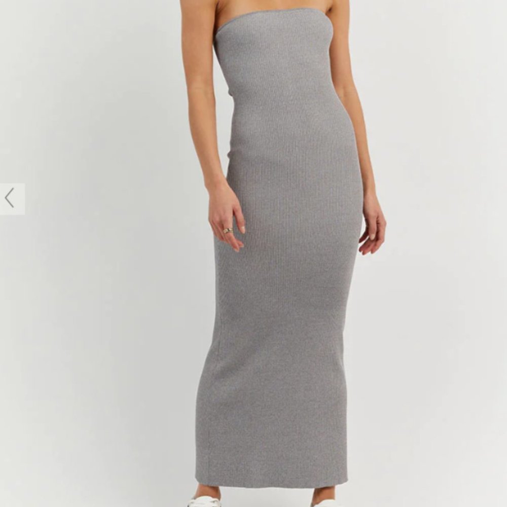 DISSH - GOMEZ GREY MARL STRAPLESS RIB DRESS - M